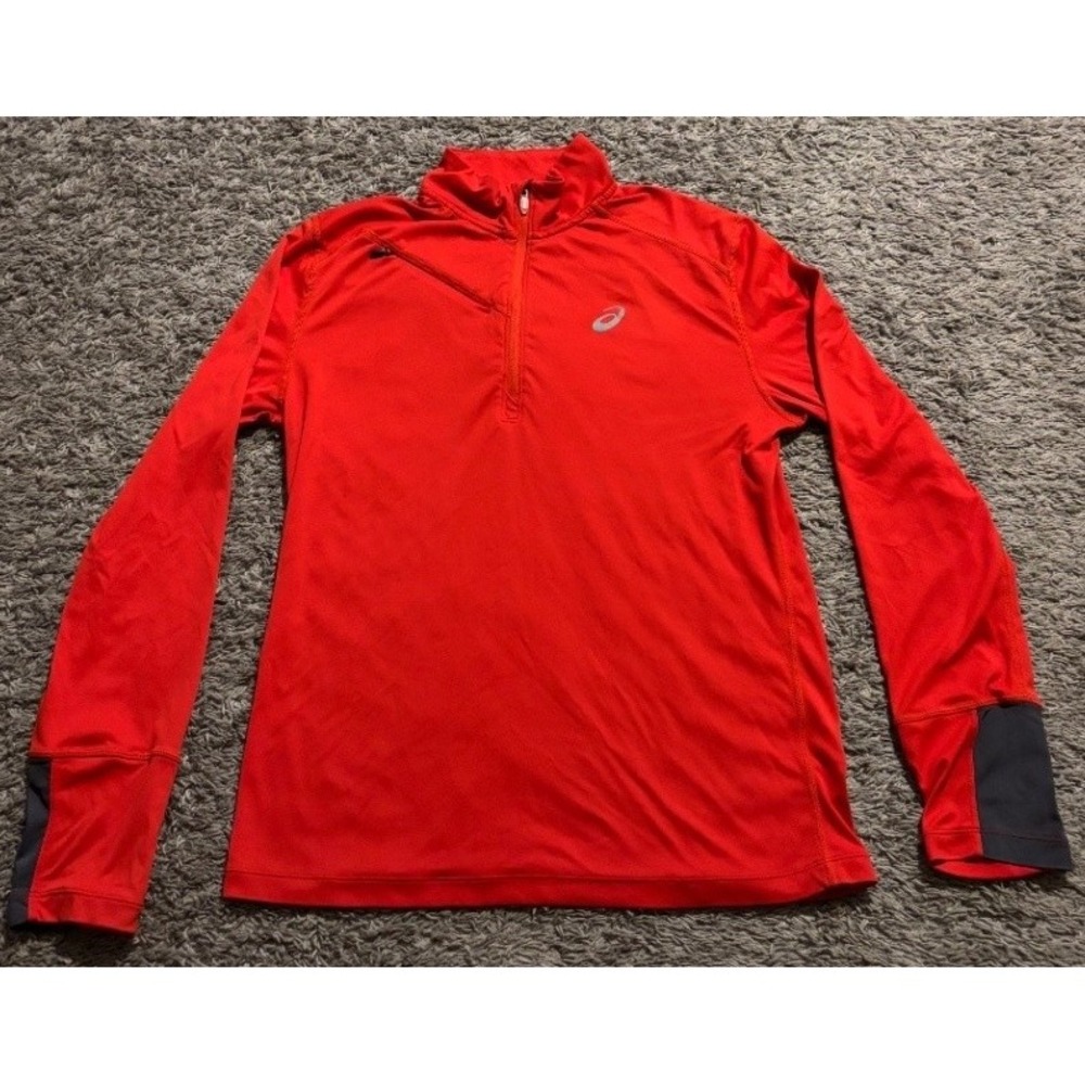 ASICS Men's Small Red 1/4 Zip Running Top Long Sleeve Thumbholes